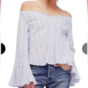 Free People Blue Striped Off-Shoulder Blouse